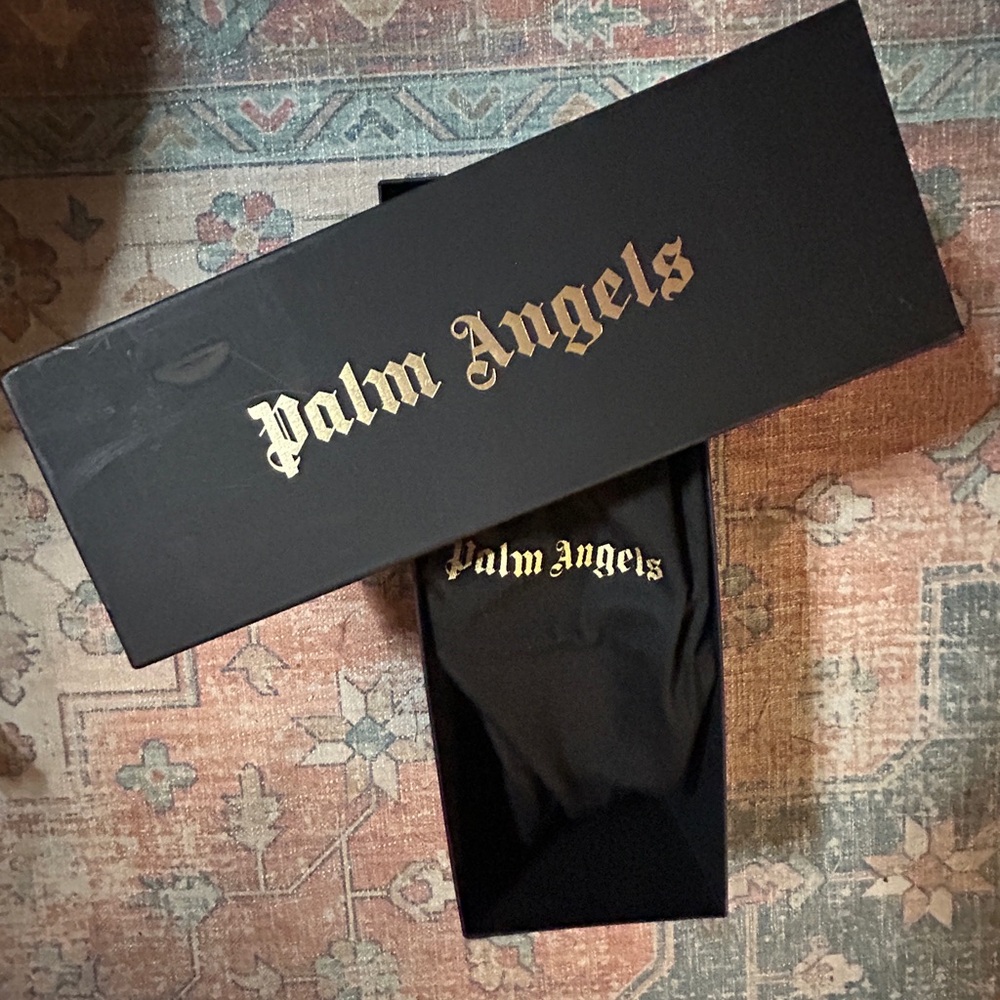 PALM ANGELS Double Strap Leather Slide Sandals Black White Logo + Box & Dust Bag - Picture 14 of 14